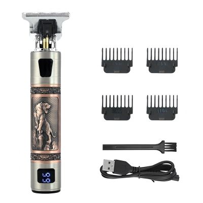 Gryvzst Professional Hair Trimmer, Silver Gray & Rose Gold, Tiger Pattern Metal Body, LED Display, Cordless Electric Grooming Clipper