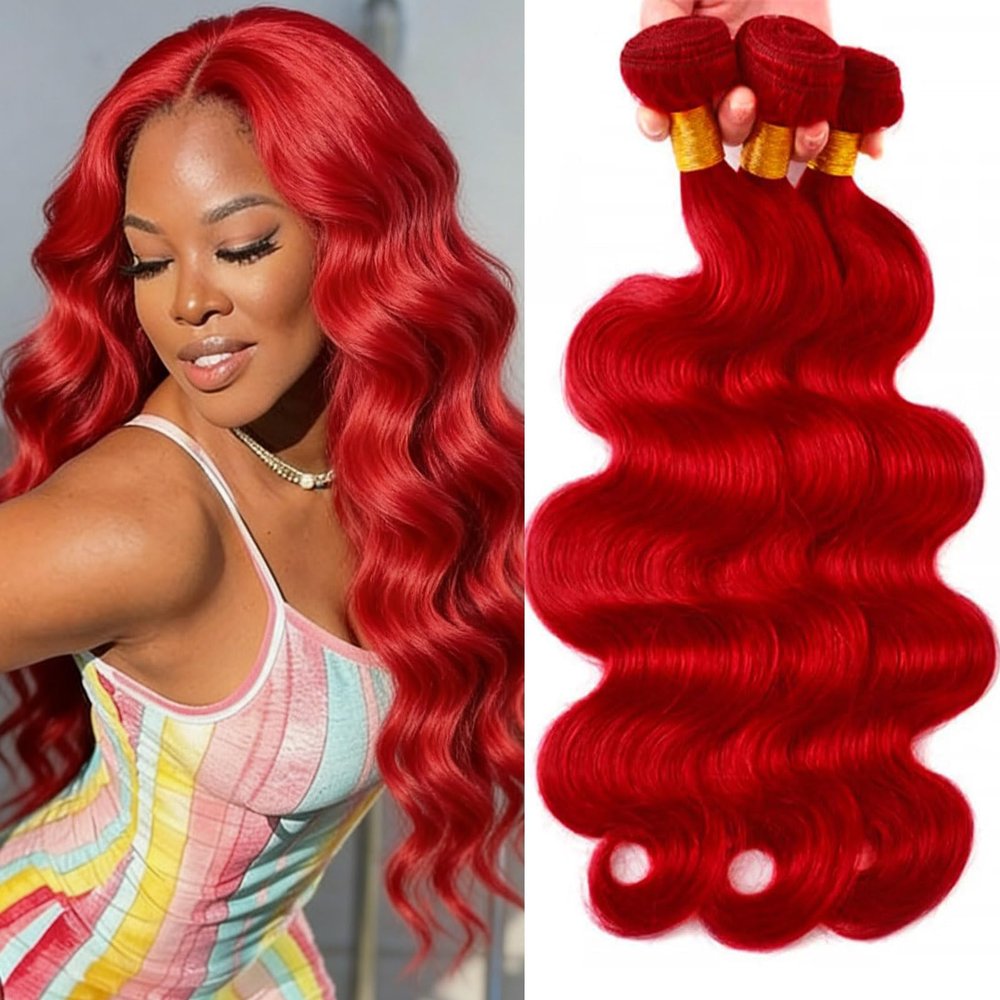 Red Bundles Human Hair Body Wave Bundles 12 14 16 Inch 3 Bundle Unprocessed Brazilian Virgin Hair Red Body Wave Human Hair Extensions for black women