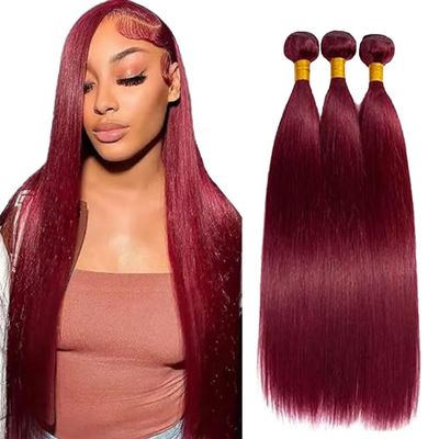 99J Bundles Human Hair Burgundy 24 26 28 inch Straight Bundle Human Hair Dark Burgundy 3 Bundles 50 Gram Per Bundle 150g Total Brazilian Virgin Remy Hair