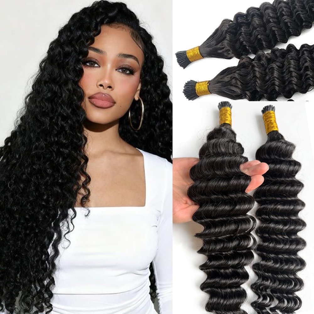 I Tip Hair Extensions Wavy Human Hair Natural Black 16 Inch Microlink Invisible Stick Tipped Pre Bonded Human Hair Extension for Women 100strands 50g Cold Fusion Tipped Hair Bundles Deep Wave
