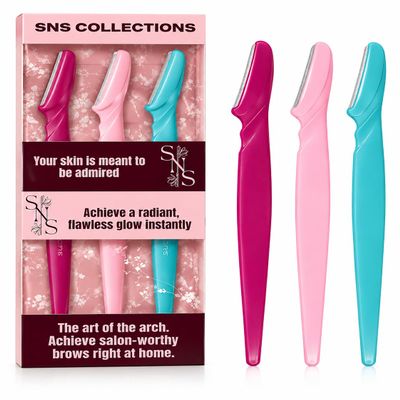 SNS Collections Dermaplane Razor for Women, Face Razor & Eyebrow Trimmer, Facial Hair Remover, Peach Fuzz Remover, Exfoliating Facial Razor with Protective Cover, Safe Precision Blade, Pack of 3
