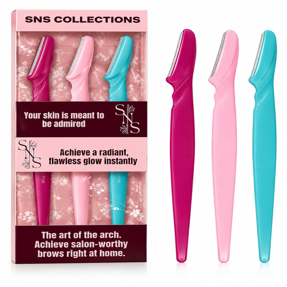 SNS Collections Dermaplane Razor for Women, Face Razor & Eyebrow Trimmer, Facial Hair Remover, Peach Fuzz Remover, Exfoliating Facial Razor with Protective Cover, Safe Precision Blade, Pack of 3