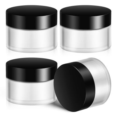 Hohopeti 4 Pcs Small Frosted Glass Cosmetic Jars with Black Lids for Makeup Storage, Moisturizer and Lip Balm Containers, Travel and Home Use Skincare Bottles 30G
