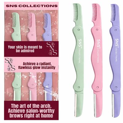 SNS CollectionsDermaplane Razor for Women, Face Razor & Eyebrow Trimmer, Facial Hair Remover, Peach Fuzz Remover, Exfoliating Facial Razor with Protective Cover, Safe Precision Blade, Pack of 3