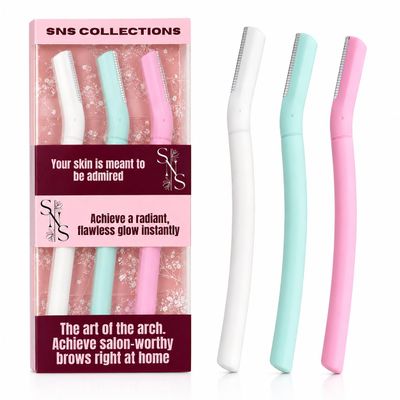 SNS Collections Dermaplane Razor for Women, Face Razor & Eyebrow Trimmer, Facial Hair Remover, Peach Fuzz Remover, Exfoliating Facial Razor with Protective Cover, Safe Precision Blade, Pack of 3