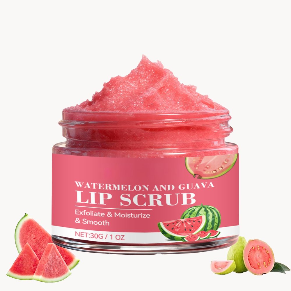Watermelon Guava Lip Scrub with Natural Sugar Crystals Gentle Exfoliator for Dry, Chapped Lips, Moisturizing Sugar Scrub for Smooth & Soft Lips, Fruity Lip Care for All.30g/1oz