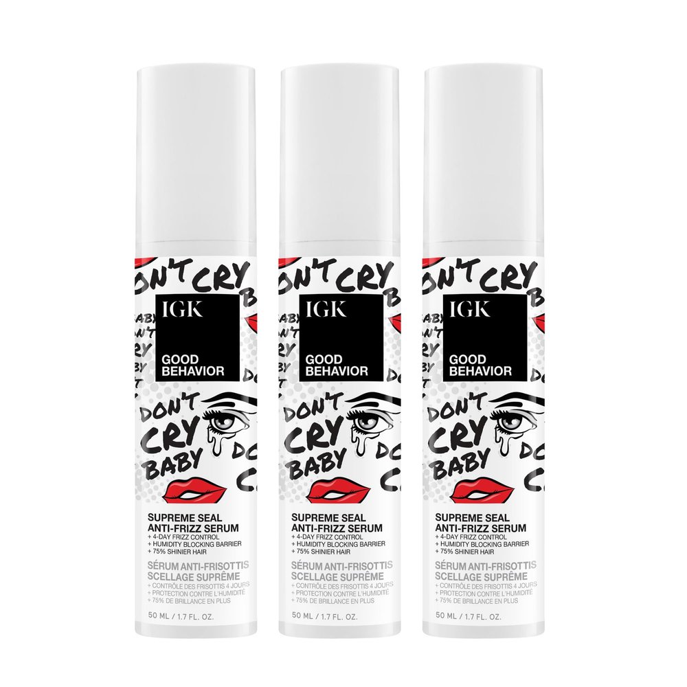 IGK Good Behavior Supreme Seal Smoothing Serum, Anti-Frizz Heat Protectant for All Hair Types, Humidity-Blocking Shine, (3-Pack)