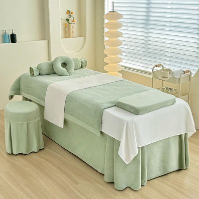 Spa & Salon Massage Sheet Set - 4-Piece Massage Table Cover,Solid Color Massage Table Skirt for Massage Tables, Breathable Massage Bed Sheet,Green,60x180cm(24x71inch)