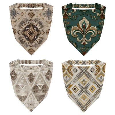 RODAILYCAY 4 PCS Hair Scarf, Chiffon Head Kerchief, Beige Ethnic Pattern Non Slip Triangle Headband Bandana for Women Girls
