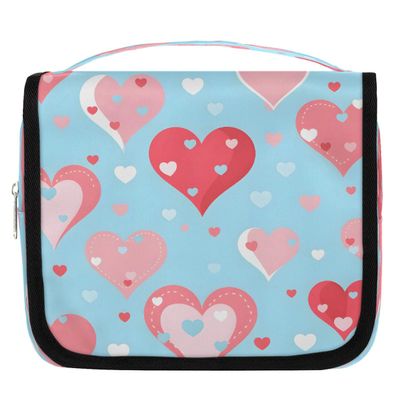 Ethebre Cute Valentines Day Heart Travel Toiletry Bag with Hanging Hook, Waterproof Hanging Makeup Organizer Portable Cosmetic Bag for Women & Men Travel Essentials Accessories