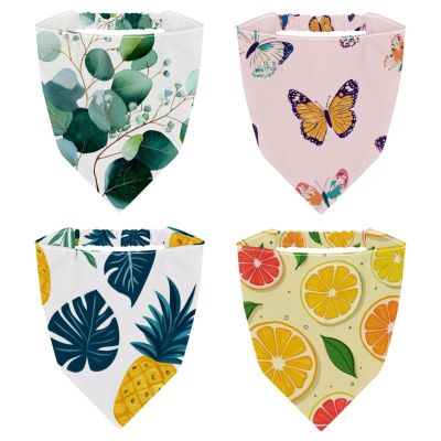 RODAILYCAY Hello Summer Pineapple Watermelon Background 4 Pack Triangle Head Scarf, Chiffon Hair Kerchief, Elastic Hair Scarf Bandanas for Women Girls