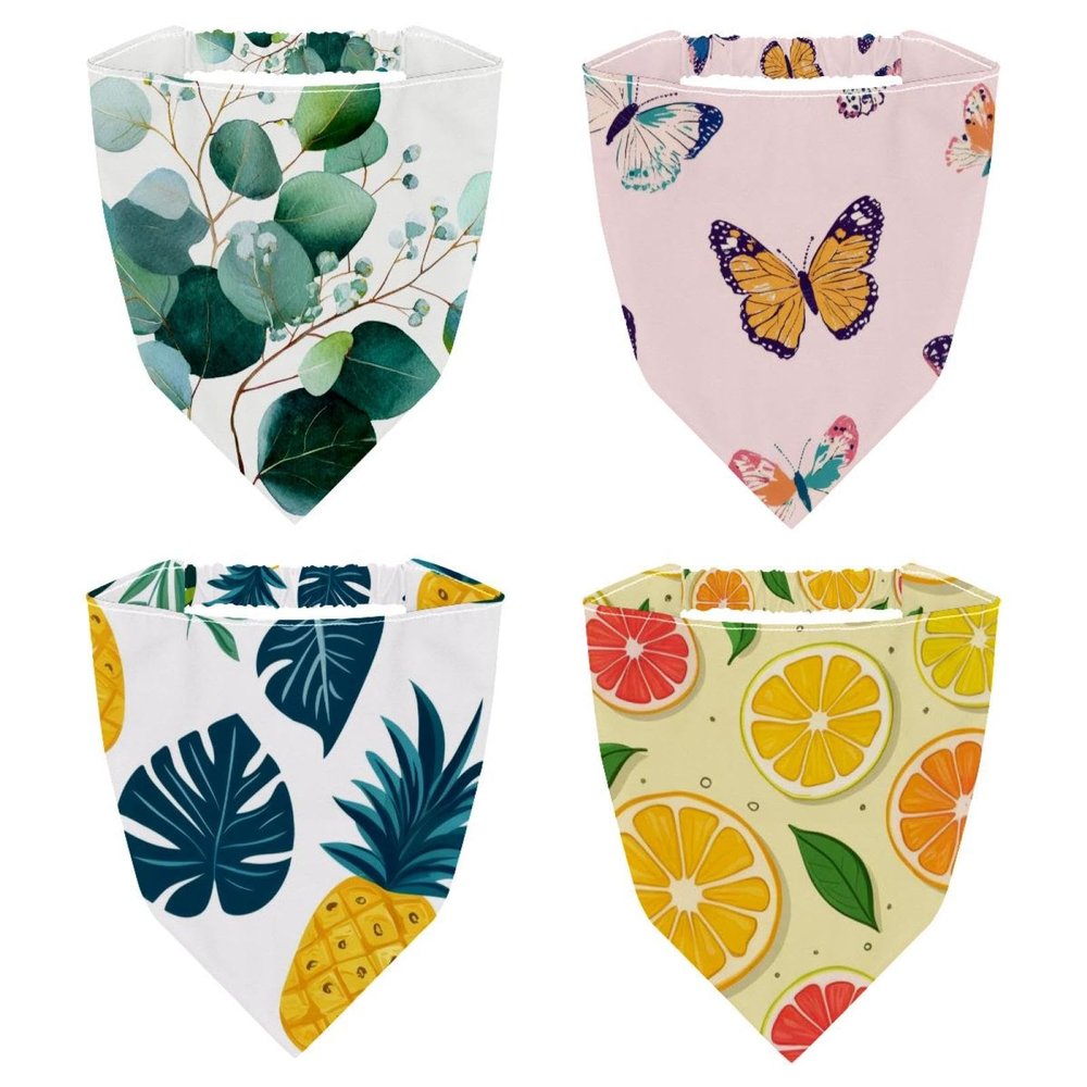 RODAILYCAY Hello Summer Pineapple Watermelon Background 4 Pack Triangle Head Scarf, Chiffon Hair Kerchief, Elastic Hair Scarf Bandanas for Women Girls