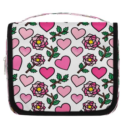 Ethebre Abstract Rose Love Pattern Travel Toiletry Bag with Hanging Hook, Waterproof Hanging Makeup Organizer Portable Cosmetic Bag for Women & Men Travel Essentials Accessories