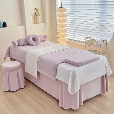 Spa & Salon Massage Sheet Set - 4-Piece Massage Table Cover,Solid Color Massage Table Skirt for Massage Tables, Breathable Massage Bed Sheet,Purple,70x185cm(28x73inch)