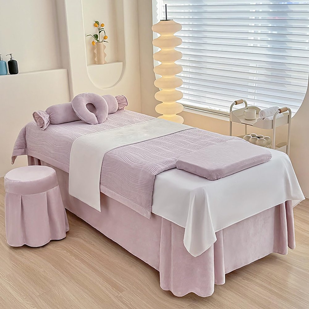 Spa & Salon Massage Sheet Set - 4-Piece Massage Table Cover,Solid Color Massage Table Skirt for Massage Tables, Breathable Massage Bed Sheet,Purple,70x185cm(28x73inch)