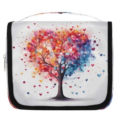 Ethebre Colorful Love Heart Tree Travel Toiletry Bag with Hanging Hook, Waterproof Hanging Makeup Organizer Portable Cosmetic Bag for Women & Men Travel Essentials Accessories