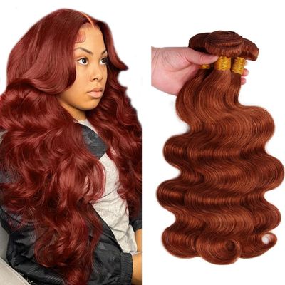 300g HuxoWax #33 Copper Red 32 32 32 Inch Human Hair Bundles Body Wave Reddish Brown Color Virgin Unprocessed Doubles Weft Human Hair Extensions Weave 3 Bundles Total 300g