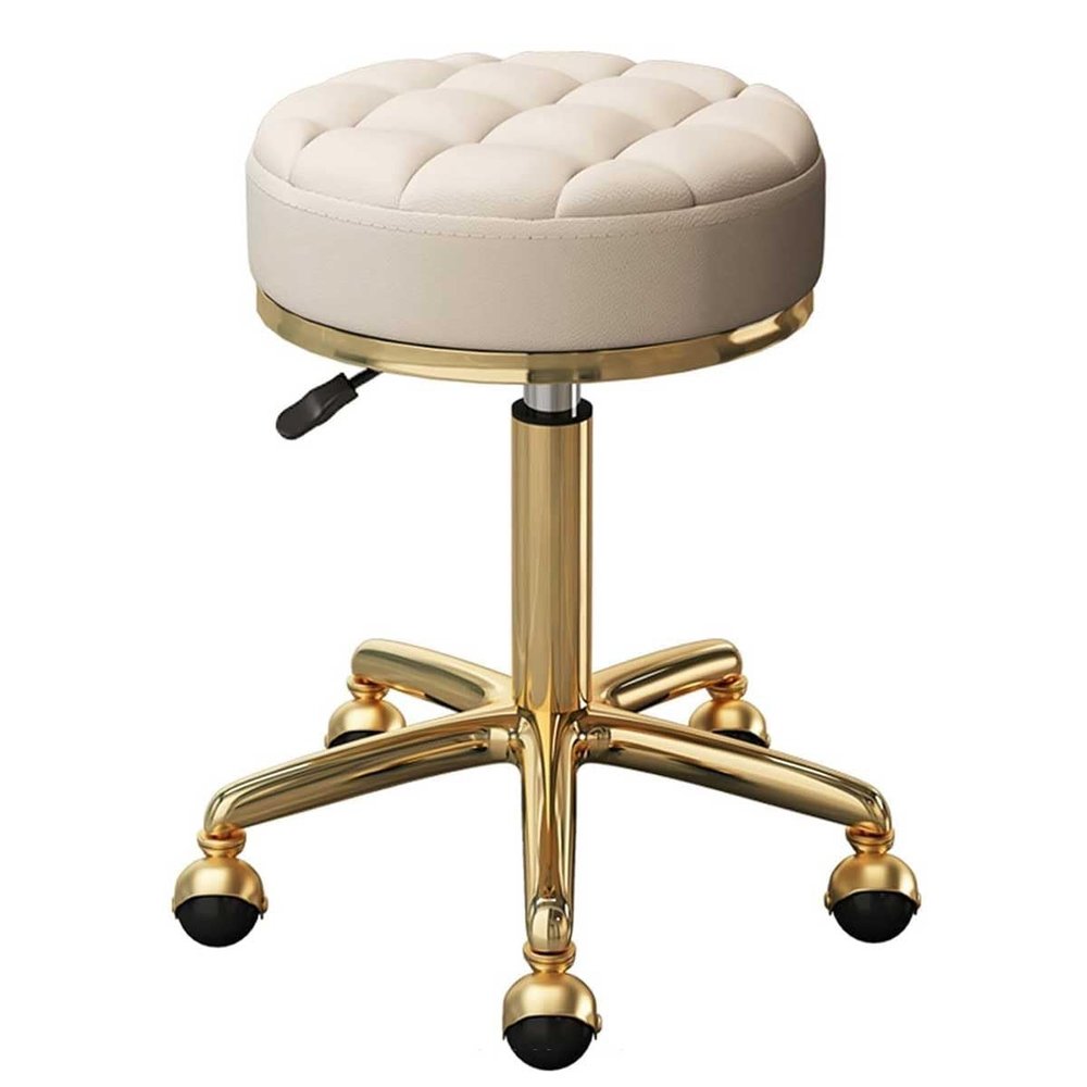 Rolling Stool Swivel Salon Chair, Leather Cushion, Gold Chrome Frame for Spa, Office, Massage, Manicure, Tattoo