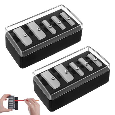 5 Hole Makeup Pencil Sharpener 2 Pcs Eye Liner Sharpener Tool with Plastic Lid Cosmetic Long Point Manual Eye Pencil Sharpener for Women Eyeliner Lip Liner and Eyebrow Pencils Black