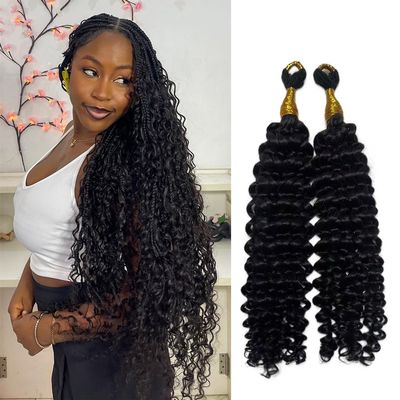 Water Wave Feathered Crochet Human Hair For Braiding Spanish Curl Feather Crochet Boho Hair Easy to Install Reusable Natural Color 18 Inch 200g 240 Strands