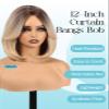 Luwila 12 Inch Curtain Bangs Layered Bob Fashion Wigs for Women, Synthetic Hair with Heat Resistant Fiber & Breathable Net Cap for Daily Style, Cosplay (Blonde) view 2