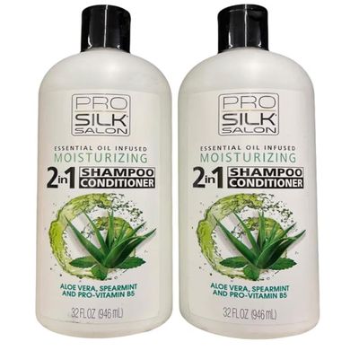 NinthAvenue Basics Pack of 2 Pro Silk 2 In 1 Shampoo & Conditioner/Moisturizing/Aloe Vera, Spearmint and Pro Vitamin B5 / 32 Oz