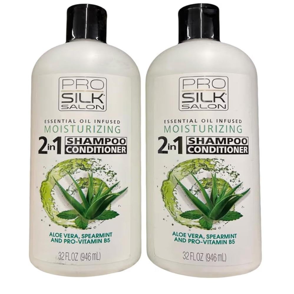 NinthAvenue Basics Pack of 2 Pro Silk 2 In 1 Shampoo & Conditioner/Moisturizing/Aloe Vera, Spearmint and Pro Vitamin B5 / 32 Oz