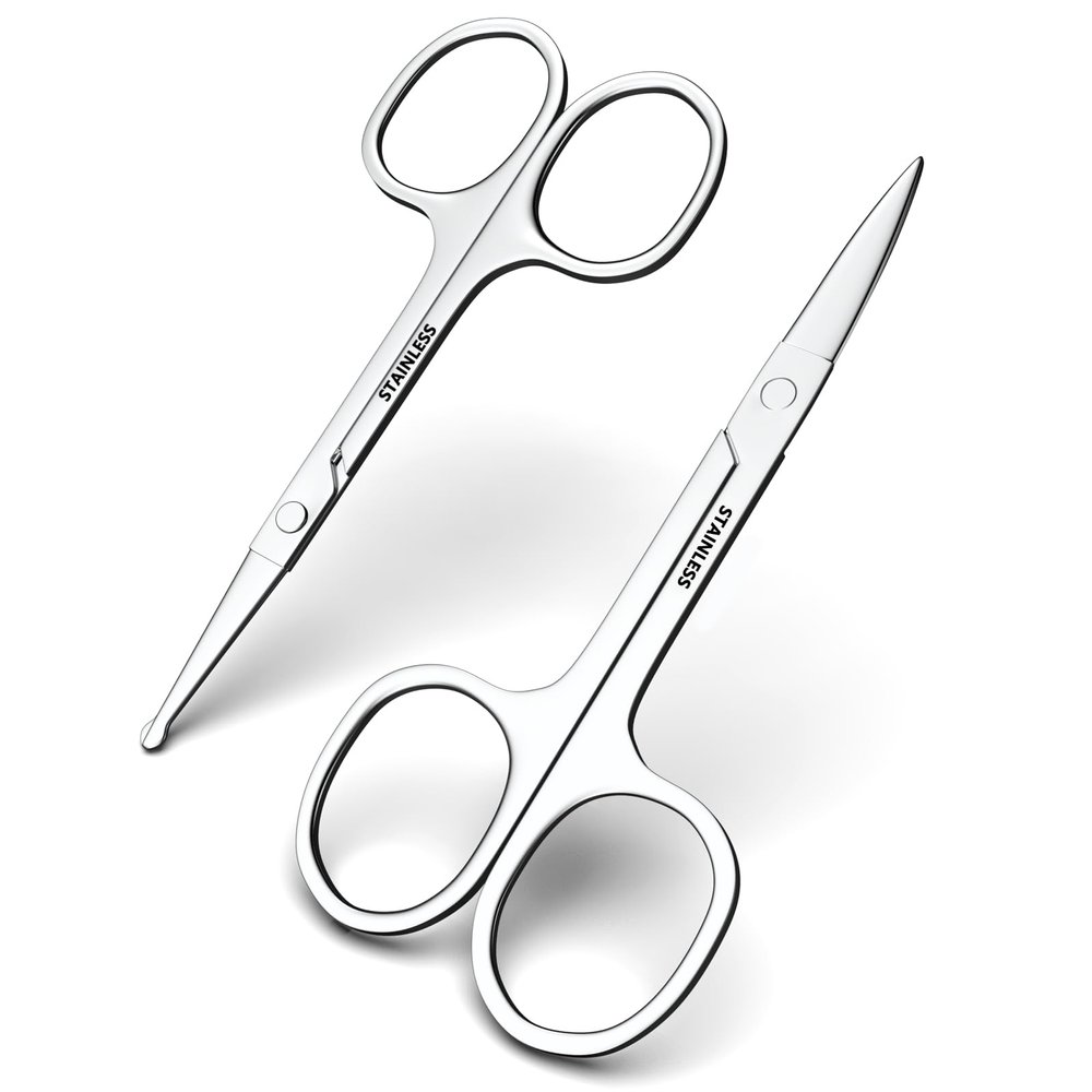 Facial Hair Small Grooming Scissors For Men Women, Eyebrow & Nose Hair Scissors Set, Mirror Finish Stainless Steel Beard & Mustache Scissors for Men for Precision Trimming