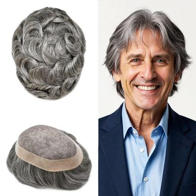 WigVivid Mens Toupee Real Human Hair Piece Fine Mono Toupee Hair for Men Black Browm Blonde Gray Hairpieces for Man 6"X9" #365 3# DARK BROWN WITH 65% SYNTHETIC GREY