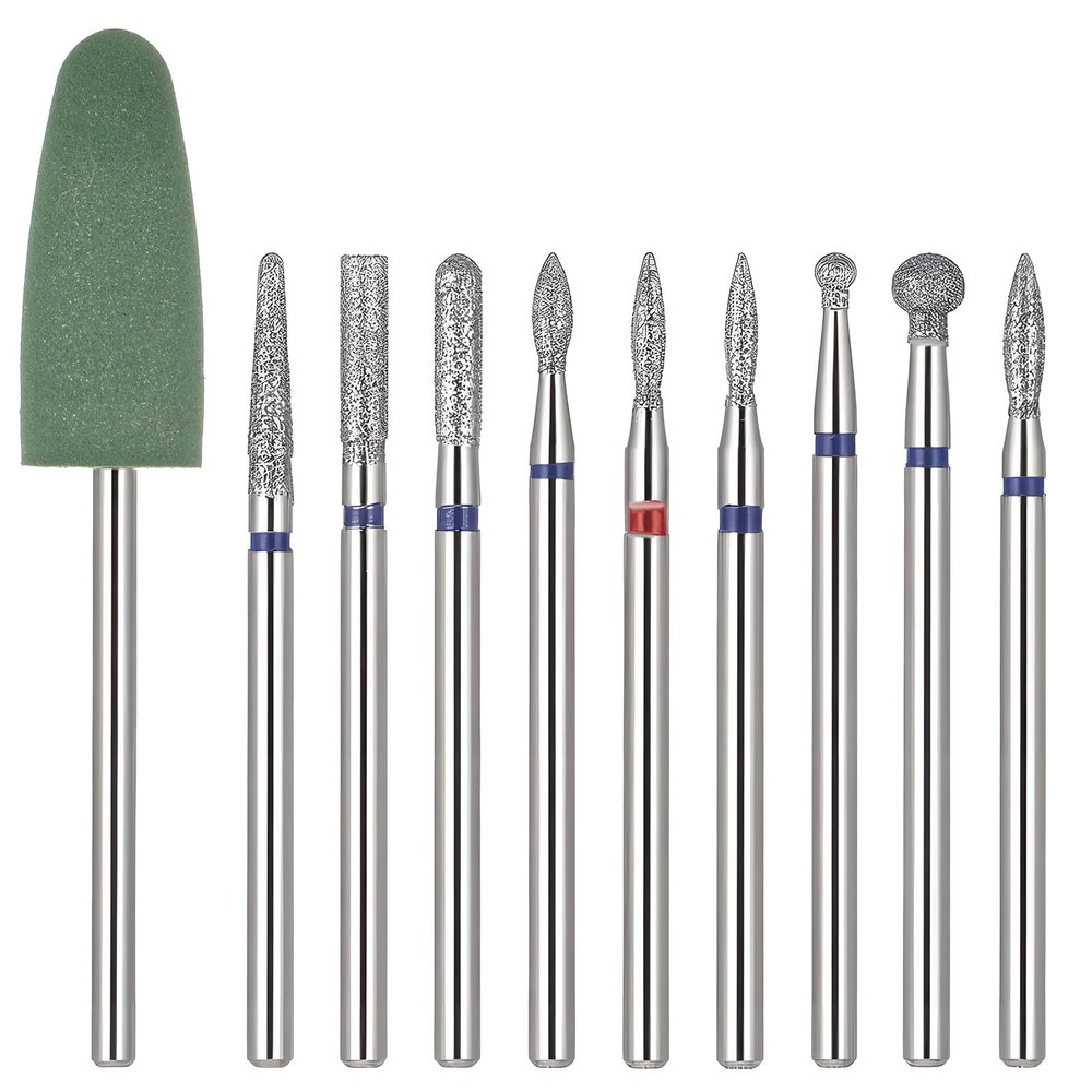 10 PCS Nail Drill Bits Set for Manicure, Russian Cuticle Remover Bits Kit for Acrylic Gel Nails Professional Manicure Nail Diamond Bit for Home Salon
