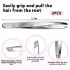 2 PCS Precision Slant Eyebrow Tweezers, Tweezers for Women Facial Hair & Ingrown Hair Removal Silver Stainless Steel Eyebrow Hairs Removal Tweezer with Case for Women Men view 2