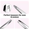2 PCS Precision Slant Eyebrow Tweezers, Tweezers for Women Facial Hair & Ingrown Hair Removal Silver Stainless Steel Eyebrow Hairs Removal Tweezer with Case for Women Men view 4