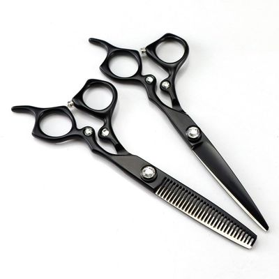 Hair Cutting Shears 6 Inch Professional Steel Upscale Gem Black Cut Hair Scissors Haircut Thinning Barber Cutting Shears Hairdressing Scissors(Set)