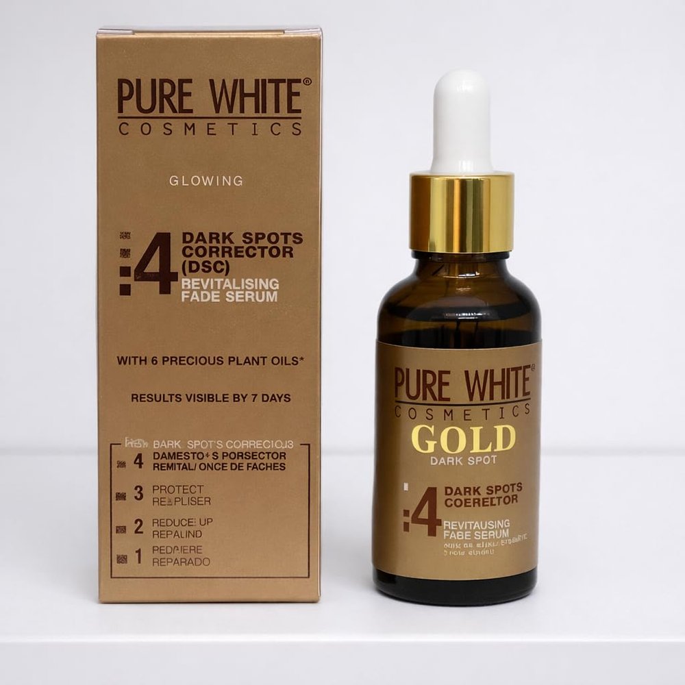 Pure White Cosmetics Gold Dark Spot Corrector Serum Revitalizing Fade Serum with 6 Precious Plant Oils, 30 ml (1 fl oz)