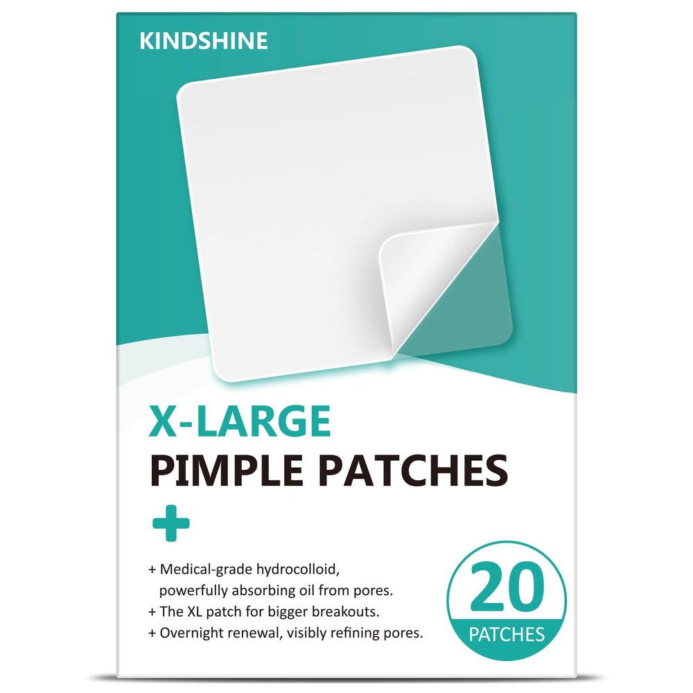 kindshine 20Pcs XL Acne Patches, Large Pimple Patches for Face, Cheek & Nose, Large Hydrocolloid patch, Vegan-friendly Skin Care for Body Acne