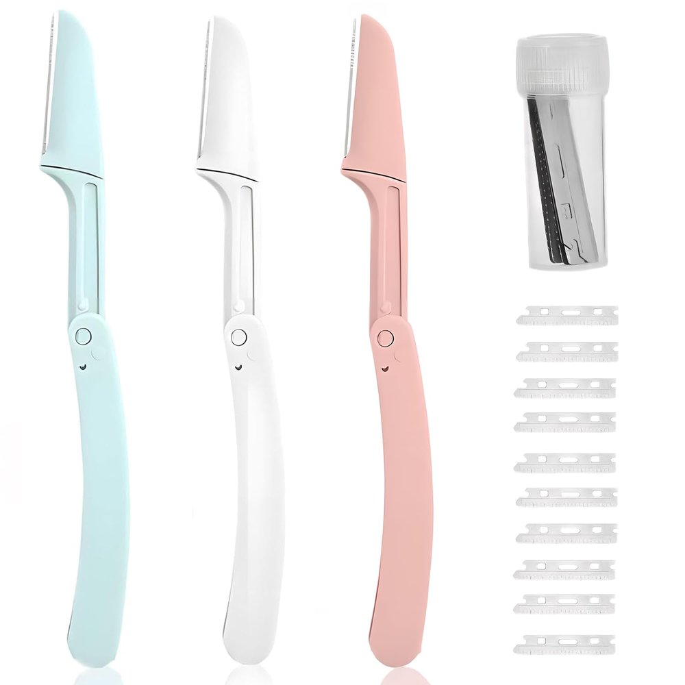 Dermaplaning Razors Tool for Women Face,3 PCS Eyebrow Razor with Replacement of 10 eyebrow trimming blades,Facial Hair Removal for Women13 PCS