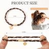 10 Pcs Hair Tie Bracelets for Women Girls, Boho Braided Hair Ties with Bow & Heart Charms, Light & Dark Coffee Elastic Hair Bands, Stackable Bracelet Hair Ties for Daily Wear, Sports, Yoga view 2