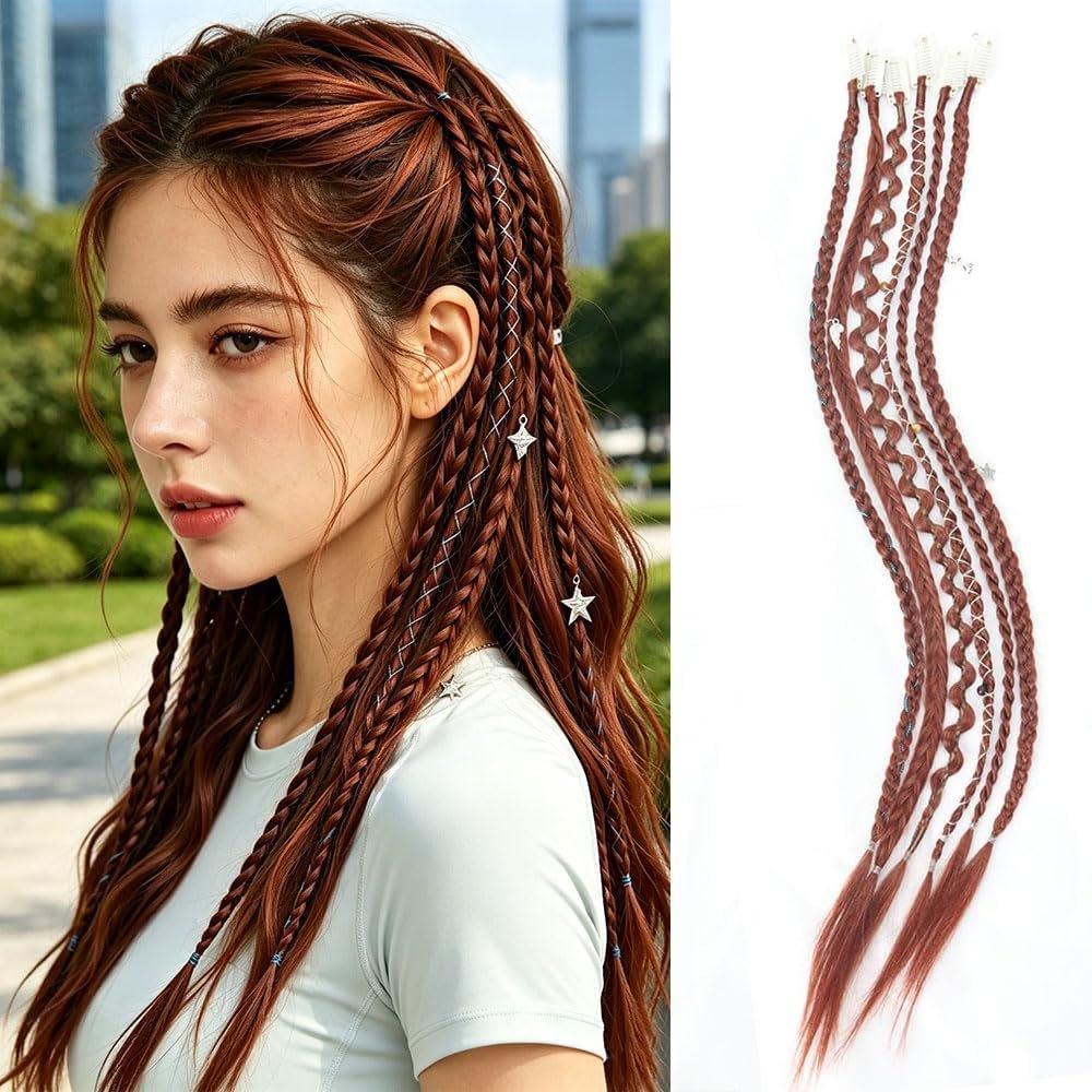 Eliza Clip in Braid Hair Extensions for Women 22 Inch 6 Clip,Brown Copper
