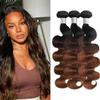 AUROO #T1B/2/30 Chestnut Brown Ombre Human Hair 3 Bundles Body Wave, 12A 100% Virgin Hair Thick Track 3 Tone Ombre Medium Auburn Colored Bundles Dark Roots Wavy Sew In 20 22 24 Inch view 1