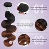 AUROO #T1B/2/30 Chestnut Brown Ombre Human Hair 3 Bundles Body Wave, 12A 100% Virgin Hair Thick Track 3 Tone Ombre Medium Auburn Colored Bundles Dark Roots Wavy Sew In 20 22 24 Inch view 3