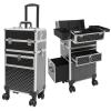 Fronimo Rolling Makeup Train Case Large Storage Traveling Cart Trunk With Lockable Compartments Adjustable Trolley Handle For Cosmeticians Silver and Black view 1