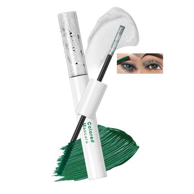BEUKING Glitter Mascara for Eyelashes, 2 in 1 Dual-Ended Waterproof Diamond Sparkle Colored Mascara Volume and Length, Diamond Effect Eye Makeup for Lashes and Brows, Washable, 03 Green+Silver