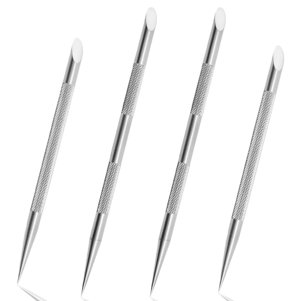 4 Pcs Nail Cleaning Cuticle Stick Set: 2 Short & 2 Long Dual-Ended Stainless Steel Cuticle Pusher Remover Tools, Gentle Dead Skin Remover & Nail Cleaner Tool for Manicure Pedicure Nail Art Care