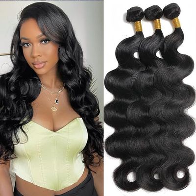 Caplina 16A Human Hair Bundles 14 16 16 Inch Body Wave 300g Unprocessed Brazilian Virgin Hair 3 Bundles Deals Human Hair Extensions Quick Weave Human Hair Natural Black Color