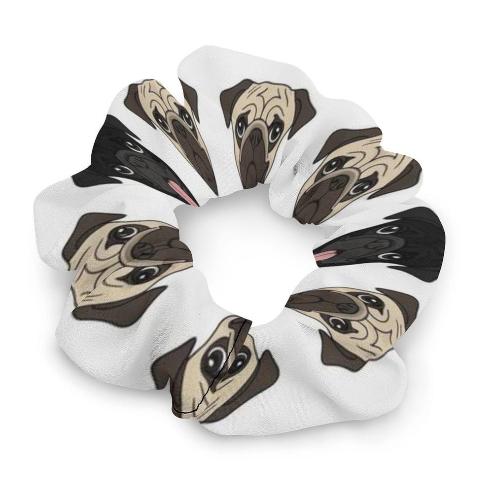 Traceless Hair Rings for Ponytails Black Yellow Pug, Adjustable Coil Elastics, No-Damage Hold for Braids, Dreadlocks, and Unique Hairstyles