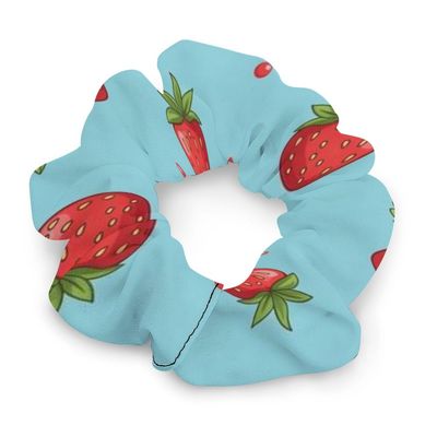 Coil Hair Ties for Thick Hair Red Dots Strawberry Art Blue, Strong Hold Spiral Scrunchies, No-Crease Ponytail Holder for Women with Long or Thick Hair