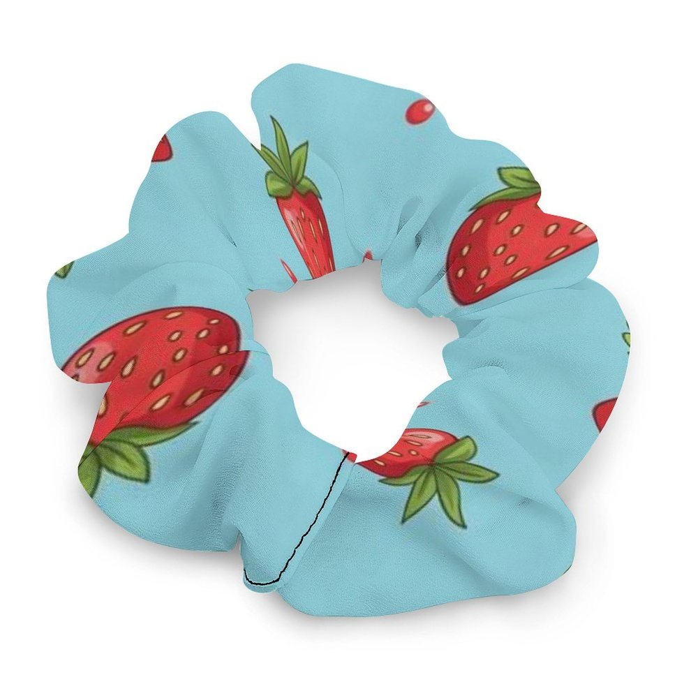 Coil Hair Ties for Thick Hair Red Dots Strawberry Art Blue, Strong Hold Spiral Scrunchies, No-Crease Ponytail Holder for Women with Long or Thick Hair