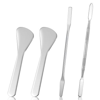 4PCS Foundation Spatula Make up Cosmetic Spatula Stainless Steel Facial Beauty Spatulas Tiny Makeup Palette Mixer Face Cream Skincare Applicator Reusable Facial Massage for Mixing Sampling Eye Cream