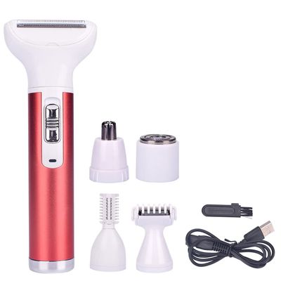 Full-Body Cordless Electric Shaver for Women, Rechargeable Hair Removal Electric Razor USB Charging 5 in 1 Painless Shaver for Bikini Women Area, Nose, Armpit, Arm, Leg Hair Trimmer (Red)