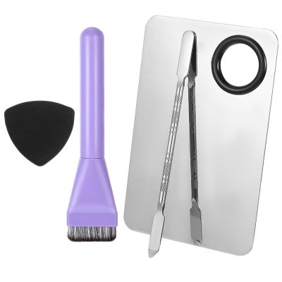 4Pcs Foundation Mixing Palette, Metal Foundation Mix Palette and Spatula Brush Makeup, Perfect for Mixings Mediums, Ideal for Women & Girls, Stainless Steel Easy to Clean